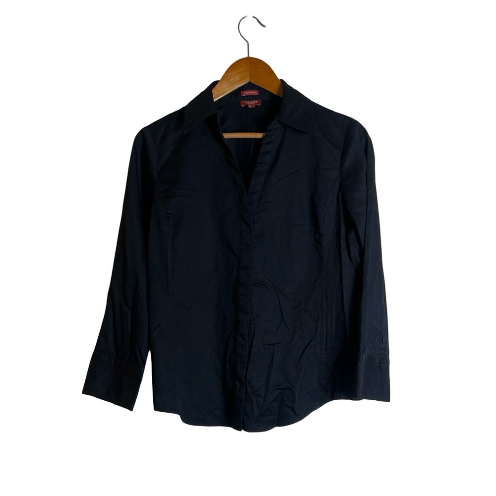 Talbots black stretch‎ cotton sateen button down blouse